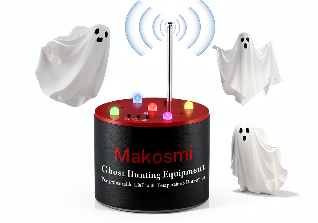 Ghost hunter using Makosmi EMF Meter Ghost Detector Red 1 Watt in a dimly lit attic