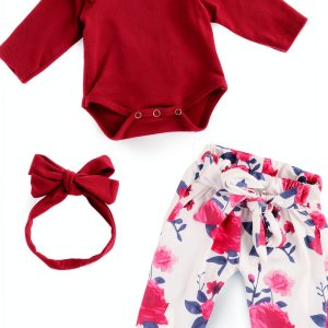 BABESIDE Floral Baby Doll Clothes Set with Red Headband for 17-22"-0