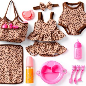 BABESIDE Baby Doll Accessory Set with Feeding Kit, Two Outfits & Tote-0