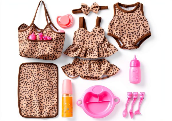 BABESIDE Baby Doll Accessory Set with Feeding Kit, Two Outfits & Tote-0