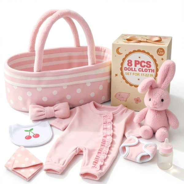 Babeside 8-Piece Baby Doll Set with Bassinet for 17-22 Inch Dolls-0